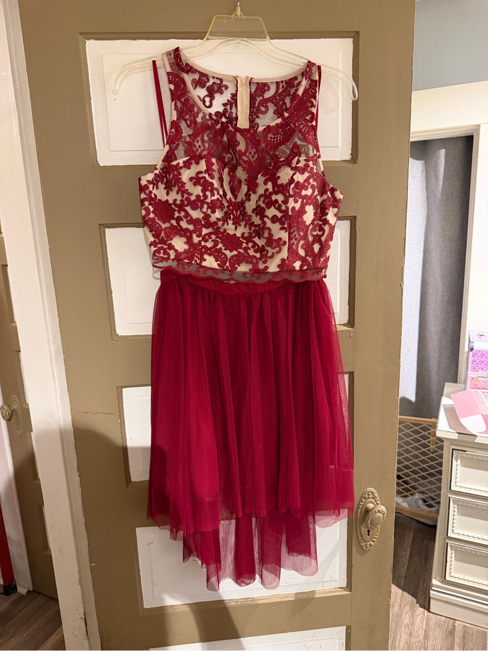 My Michelle Red Embroidered Tulle Party Dress